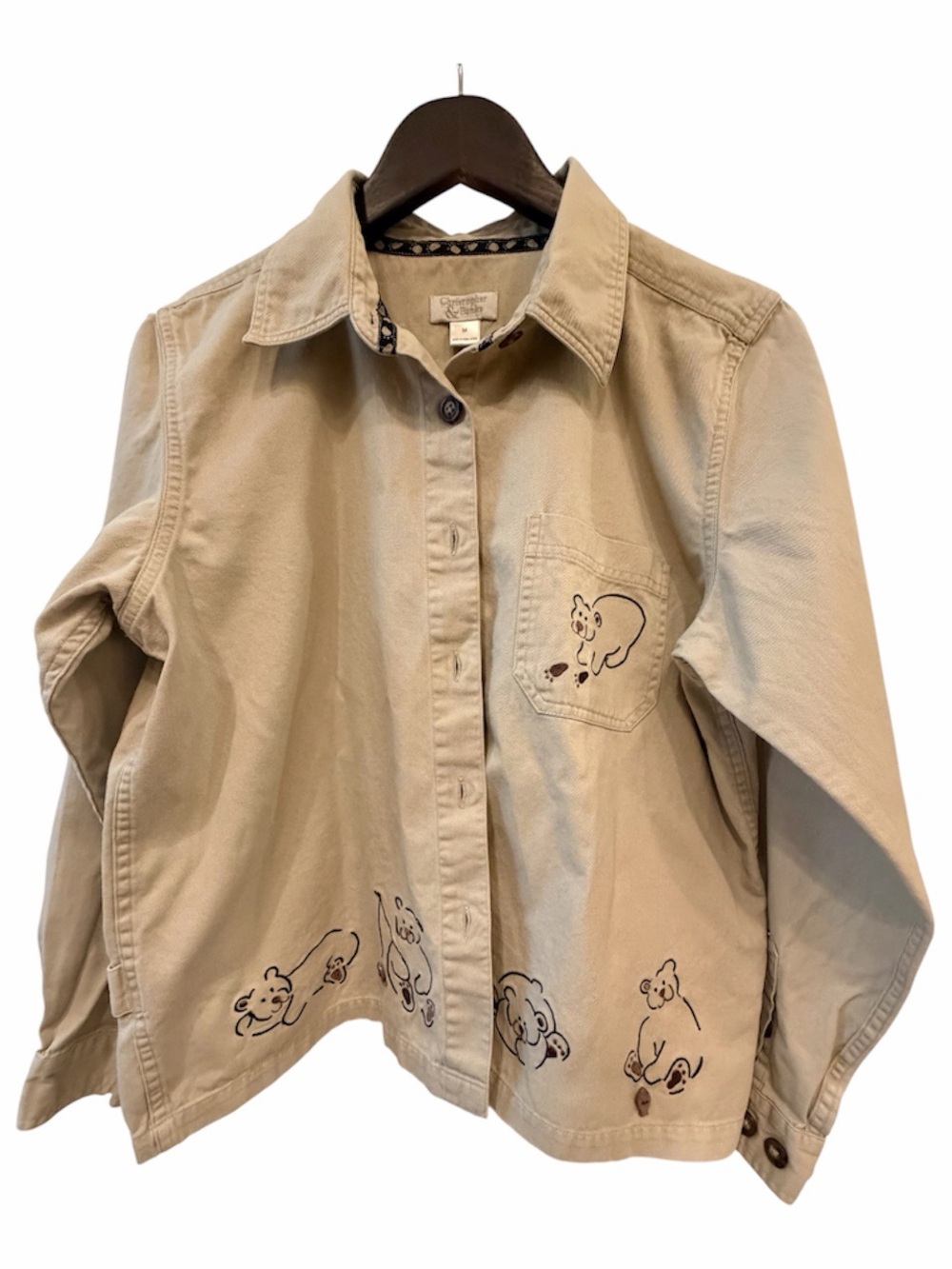Christopher & Banks Tan Button-Front Shirt with Bear Prints
